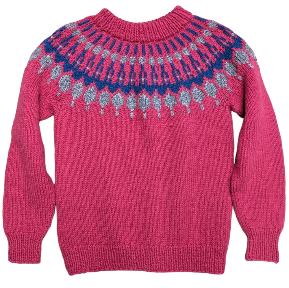 Vintage 80s chunky knit wool pink yoke pattern sweater Canadian handmade